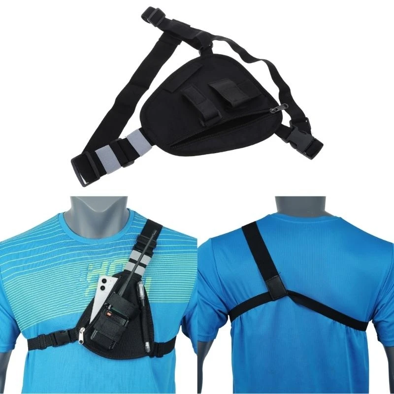 Harness with Adjustable Strap for UV5R UV82 Walkie-Talkie Two Way Radio Shoulder Chest Front Pack Pouch-Holster