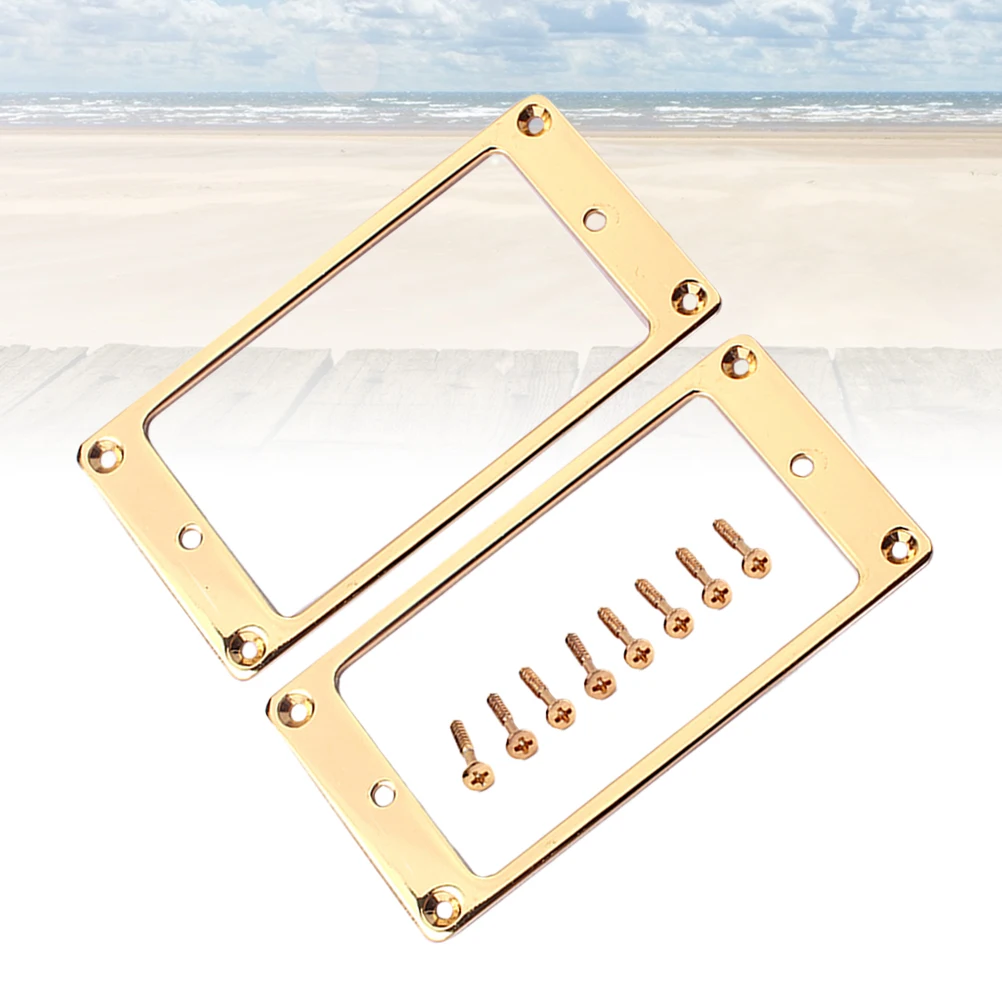 

2Pcs Flat Metal Humbucker Pickup Frames 92x46mm Golden Durable Construction Shiny Finish Easy to Install for Guitars