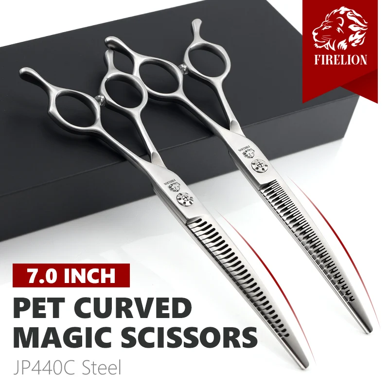 pet-curved-scissors-firelion-70-inch-440c-steel-magic-chunker-natural-thinning-shears-professional-dog-grooming-scissors