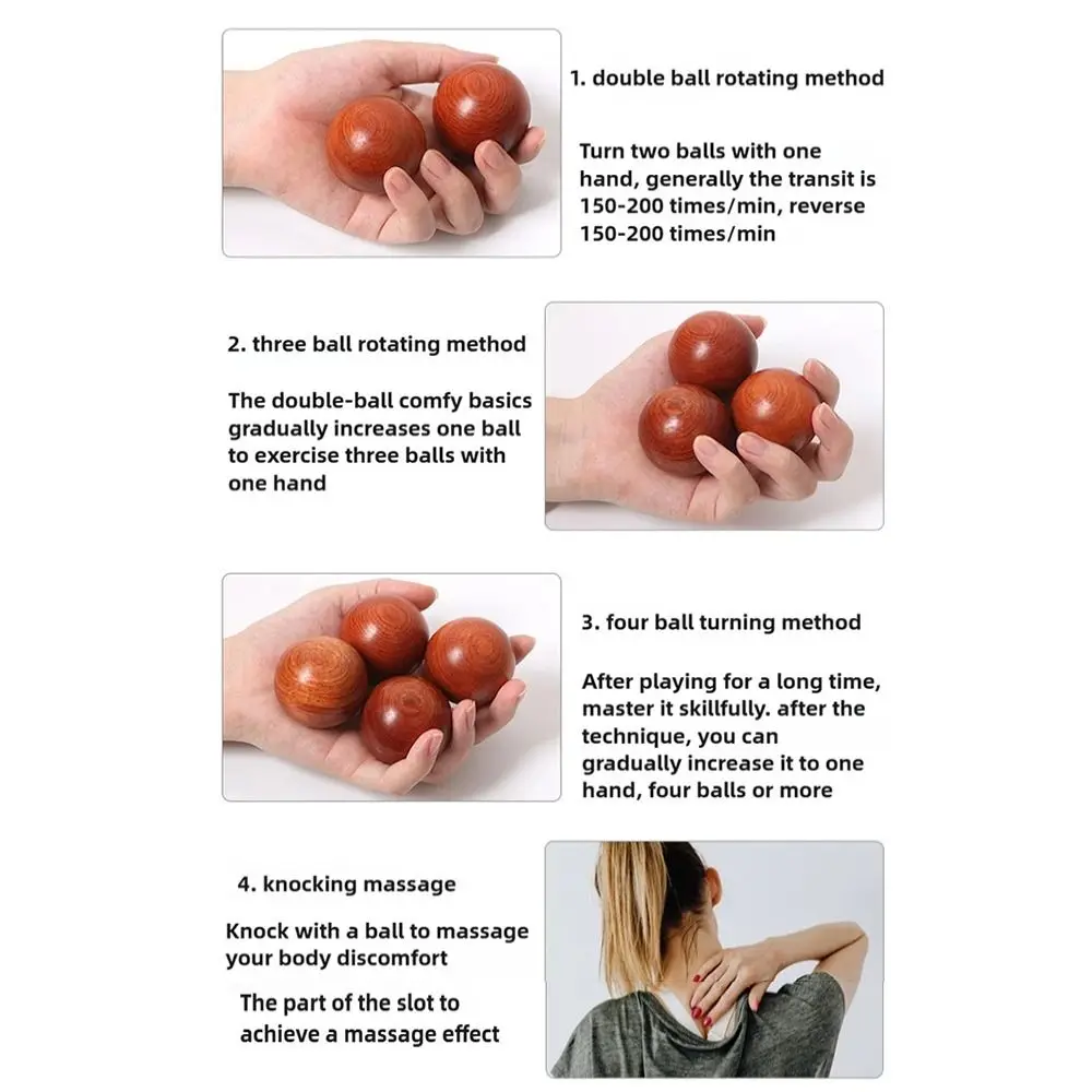 2Pcs Chinese Style Wooden Baoding Balls Massage Antique Stress Ball Hand Exercise Massage Balls Rehabilitation Training