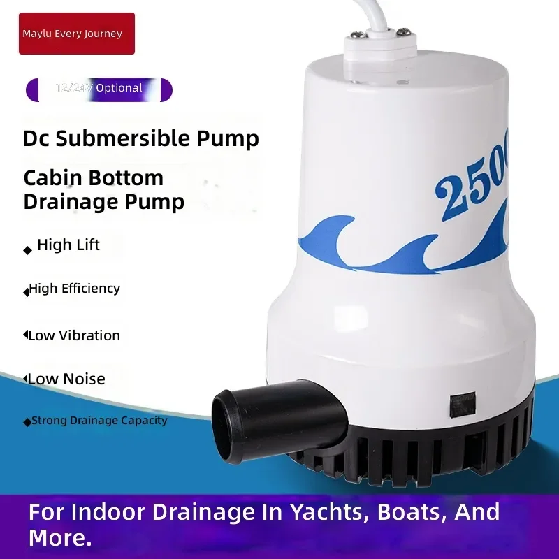 Marine Bilge Pump 12V 24V DC Submersible Water Pump High Flow Seawater Drainage for Fishing Boat Yacht RV Camping