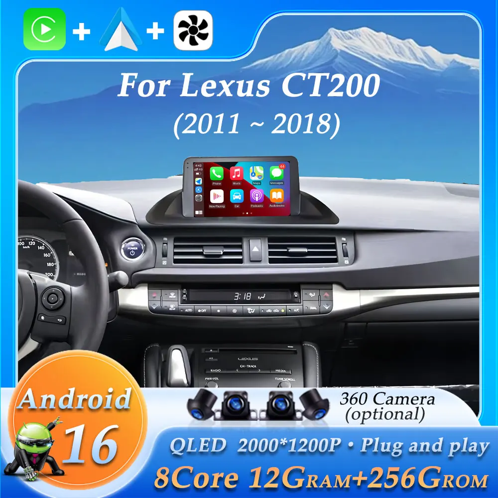Car Radio for Lexus CT200 2011 - 2018 Android 16 CarPlay Auto GPS Navi Stereo WiFi 4G Multimedia Head Unit Player Accessories BT