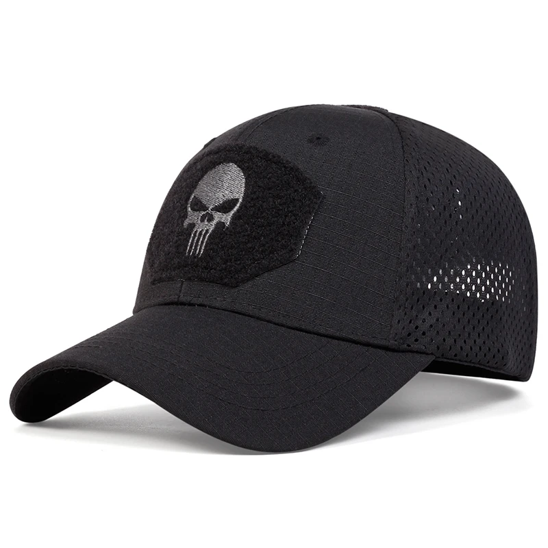 Unisex-Baseballmütze mit Totenkopf-Stickerei, atmungsaktiv, für Frühling und Herbst, für den Außenbereich, verstellbar, lässige Mütze, Sonnenschutzmütze – Detail 2