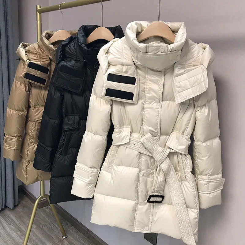 

Women 90% White Duck Down Coats Female Thick Duck Down Jackets 2022 Autumn Winter Fashion Warm Hooded Overcoats Streetwear