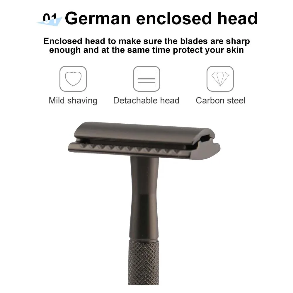 Manueller Rasierer für Herren aus Metall, Handrasierer mit Klingenhalter, doppelschichtige Metallklinge, geschlossener Schneidkopf für reibungslose Rasur – Detail 6