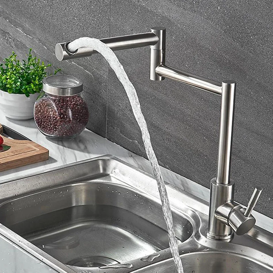 

Kitchen Sink Faucet 304 Stainless Steel Brushed Rotation Fold Single Handle Hot and Cold Water Mixer Tap Lavatory Kitchen Tap