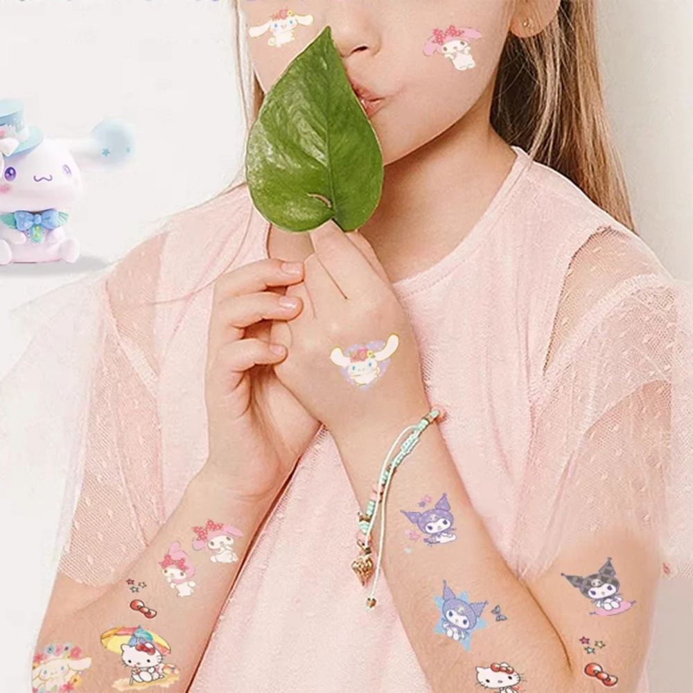 حقيقية سانريو الكرتون Diy بها بنفسك الوشم ملصقات لطيف مرحبا كيتي كورومي ميلودي الوجه والذراع خربش الشارات الغيتار الأمتعة ديكور ملصق #3