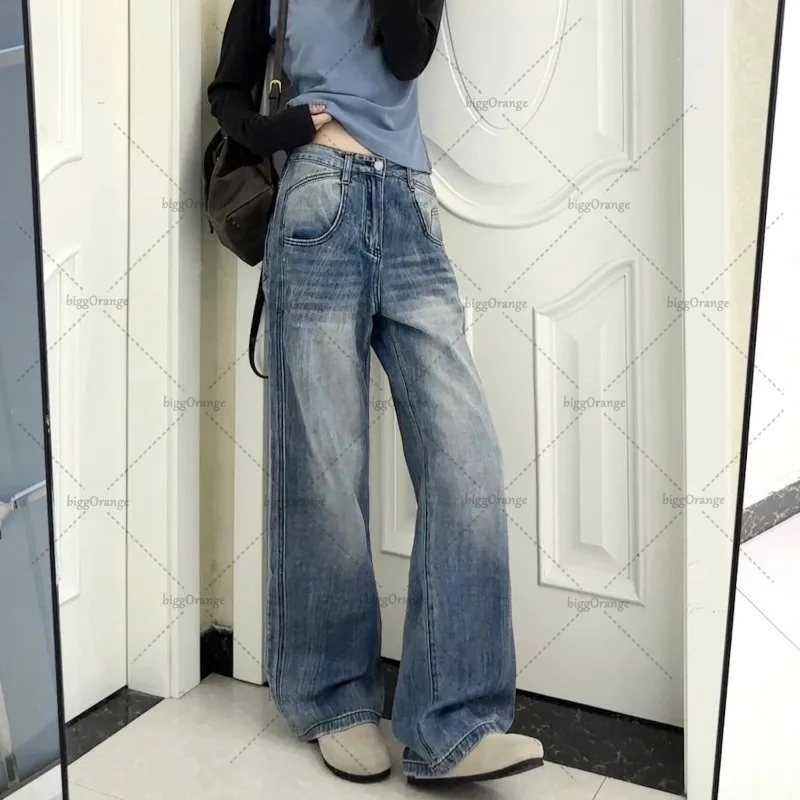 جديد الشارع الشهير Harajuku خمر Y2K عادية فضفاض مستقيم واسعة الساق السراويل النساء خمر الهيب هوب العصرية المتضخم غسل الجينز #6