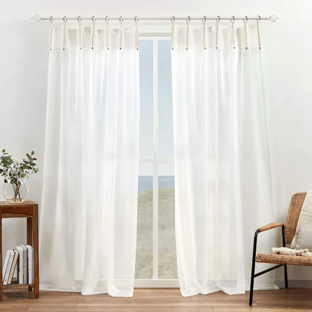 

Hawkins Sheer Bronze Ring Top Curtain Panels, 54"x96", Natural, Set of 2