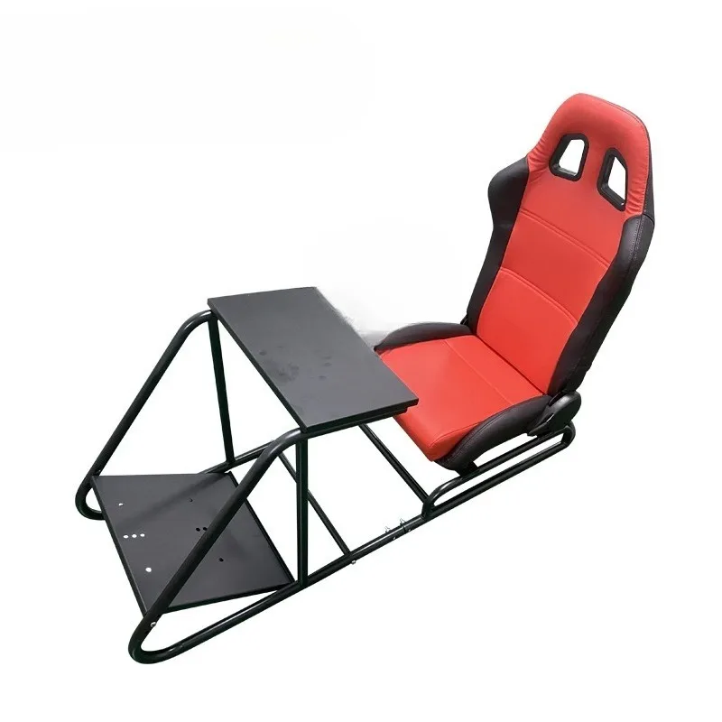 Adjustable racing emulator cockpit wheel frame and racing seat