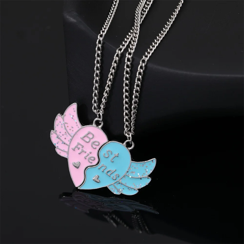 Lovely Love Wing Magnet Necklace for Women Trendy DIY Angel Heart Stitching Pendant BFF Best Friends Jewelry Girlfriends Gifts