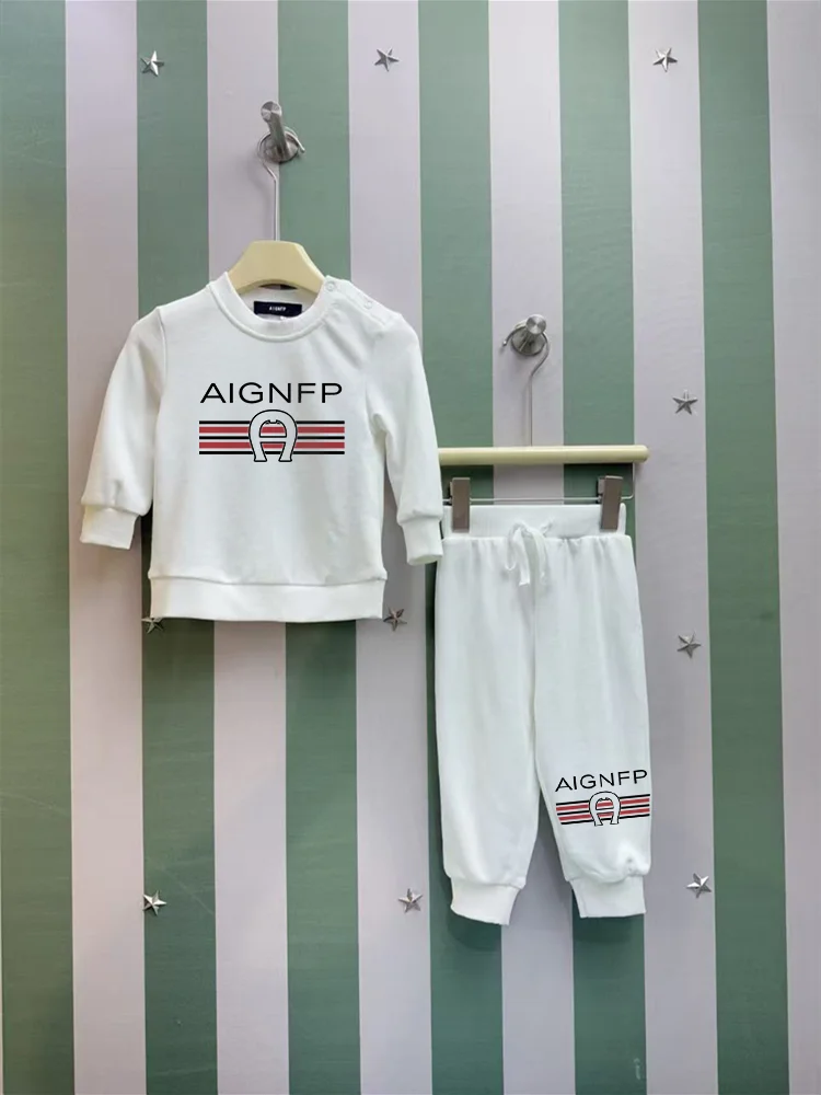 Newborns Clothes winter Warm Baby sweater Set Trend casual stripe sweatshirt Toddler letter trousers Fall pullover Infant Outfit