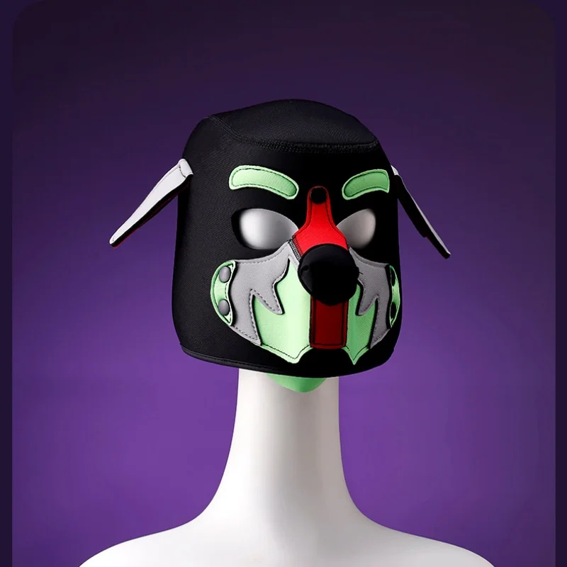 새로운 패션 유니섹스 섹시 코스튬 오픈 마우스 도그 풀 페이스 페티쉬 마스크 후드 할로윈 퍼피 플레이 파티 커플 게임용