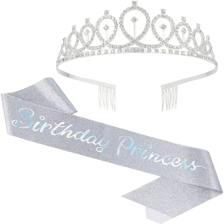 Geburtstags-Tiara Krone Geburtstags-Prinzessinnen-Schärpe Frauen Mädchen Party-Dekoration Geschenke Geeignet für Jedes Alter Geburtstagsdekoration – Detail 8
