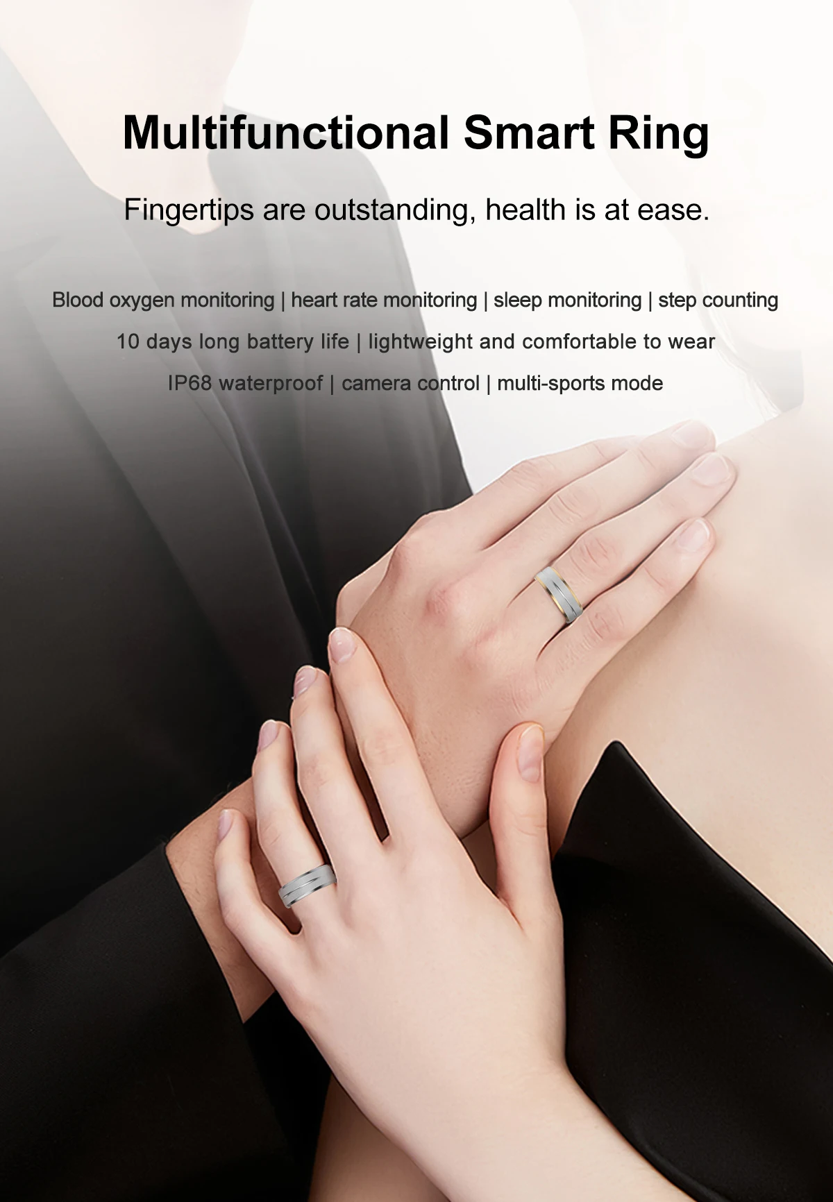 

SR01 Smart Ring Men Women,Heart Rate and Blood Oxygen Monitor Multi-sport Mode,IP68 & 5ATM Waterproof For Android iOS
