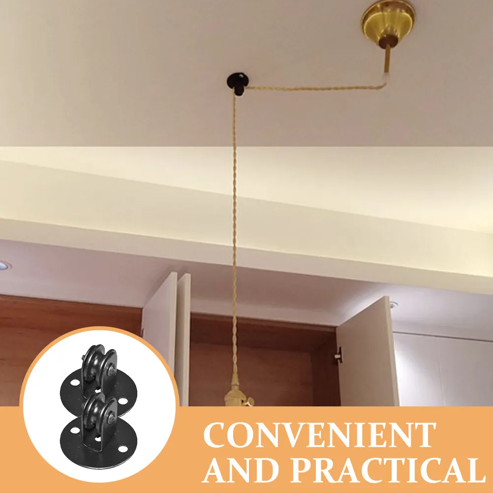 

2Pcs Strong Iron Ceiling Pulley for Hanging Lamp Chandelier Repositioning Quick Install Rope Pulley System Wire Rope Towing