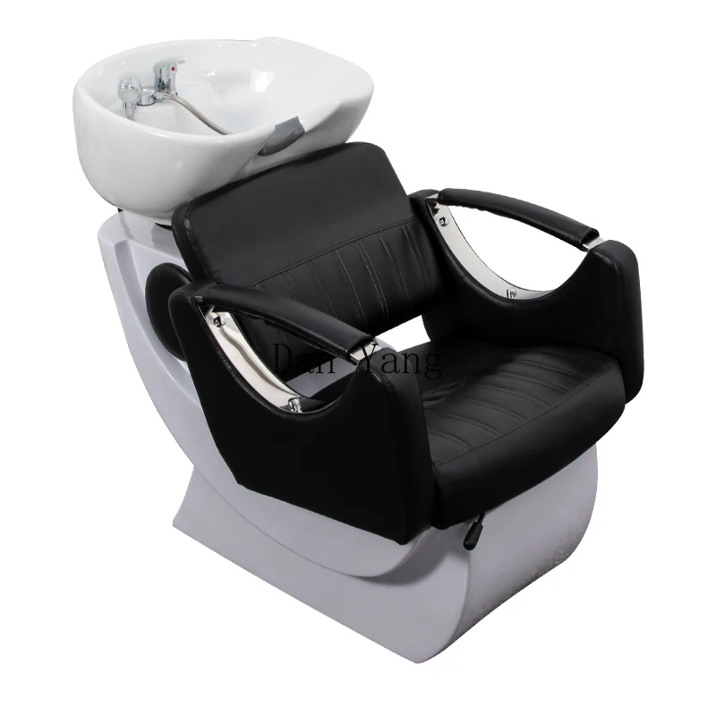 

YJ barber shop small shampoo bed seated hair wash recliner special ceramic basin for hair salon deep basin flush bed