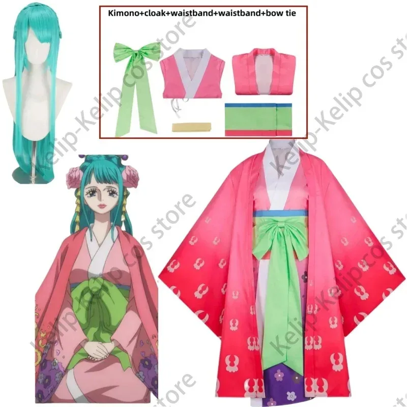 Disfraz de Cosplay de Anime Kozuki Hiyori, peluca de princesa del país de Wano Kuni, capa de Kimono japonés, albornoz, traje Sexy de Halloween para mujer