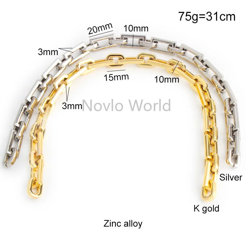 0.5-5meters 10mm Cast Solid Alloy K gold/Silver Rectangular Rings chain for Diy Luxury Bags Parts Straps