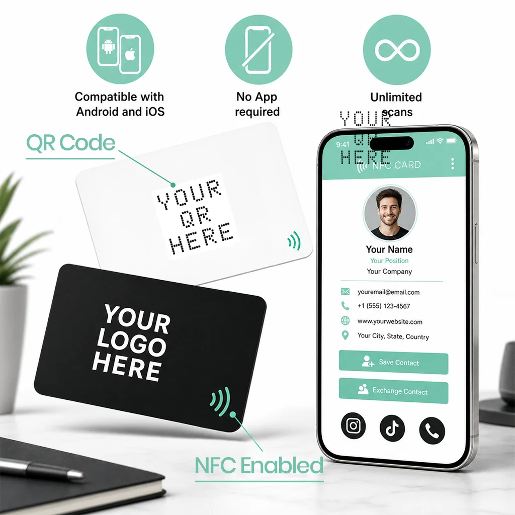 NFC Digitale Visitenkarte Tintenstrahldruck Individuelles Logo 504B Wiederbeschreibbare Smartcard Digitale VCard Social-Media-Link MOQ 1