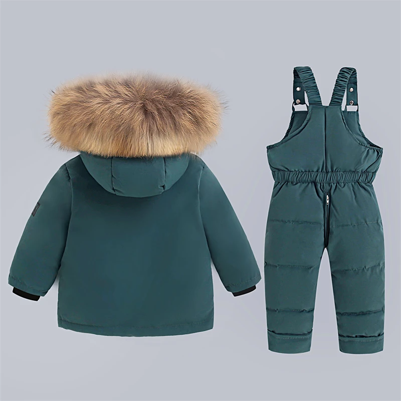 Children Down Suit Winter Real Fur Collar Baby Girls Snowsuit Coat 2Pcs Set Kids Outwear and Jumpsuit Warm Boy Ski Suit 1-5Yrs