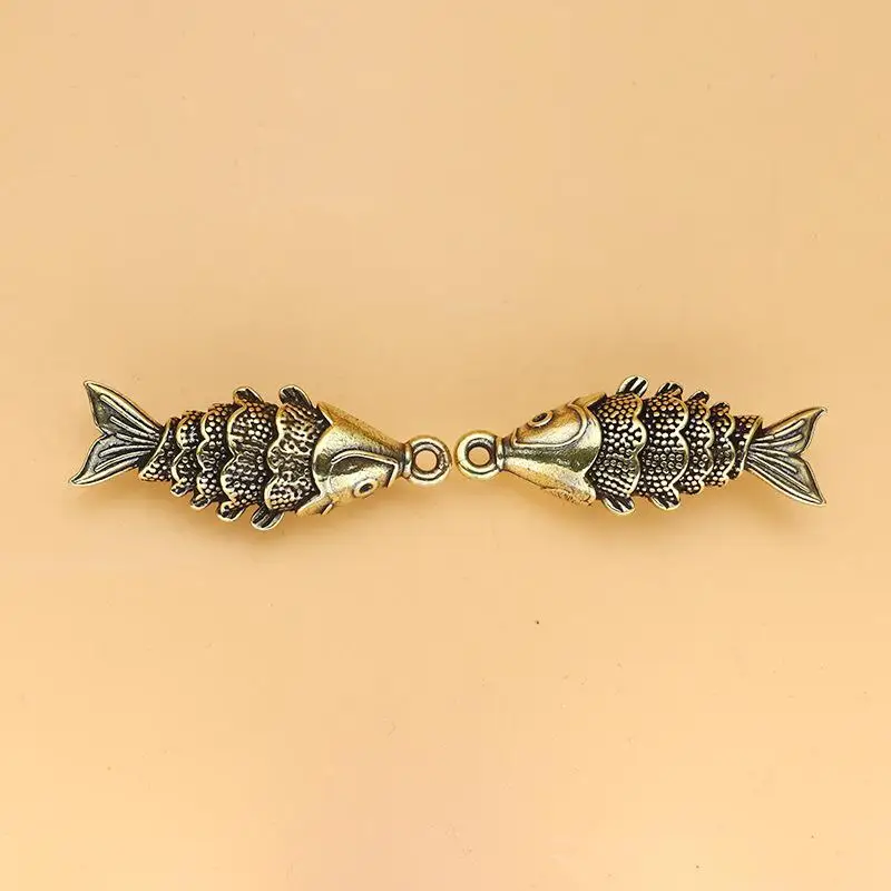 Vintage Koi-Fisch Schlüsselanhänger Anhänger Zubehör Messing Miniaturen Tischdekoration Klassische Kleine Tierfiguren Teehaustier Wohndekoration – Detail 6