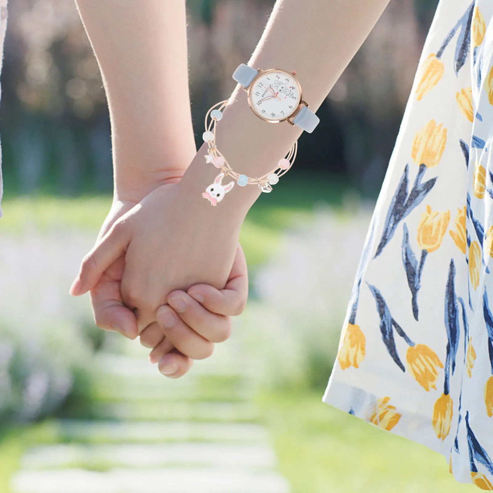 1 set di orologi creativi coniglietto di cartone animato per orologio da polso carino con braccialetto, adorabile accessorio di moda leggero e durevole