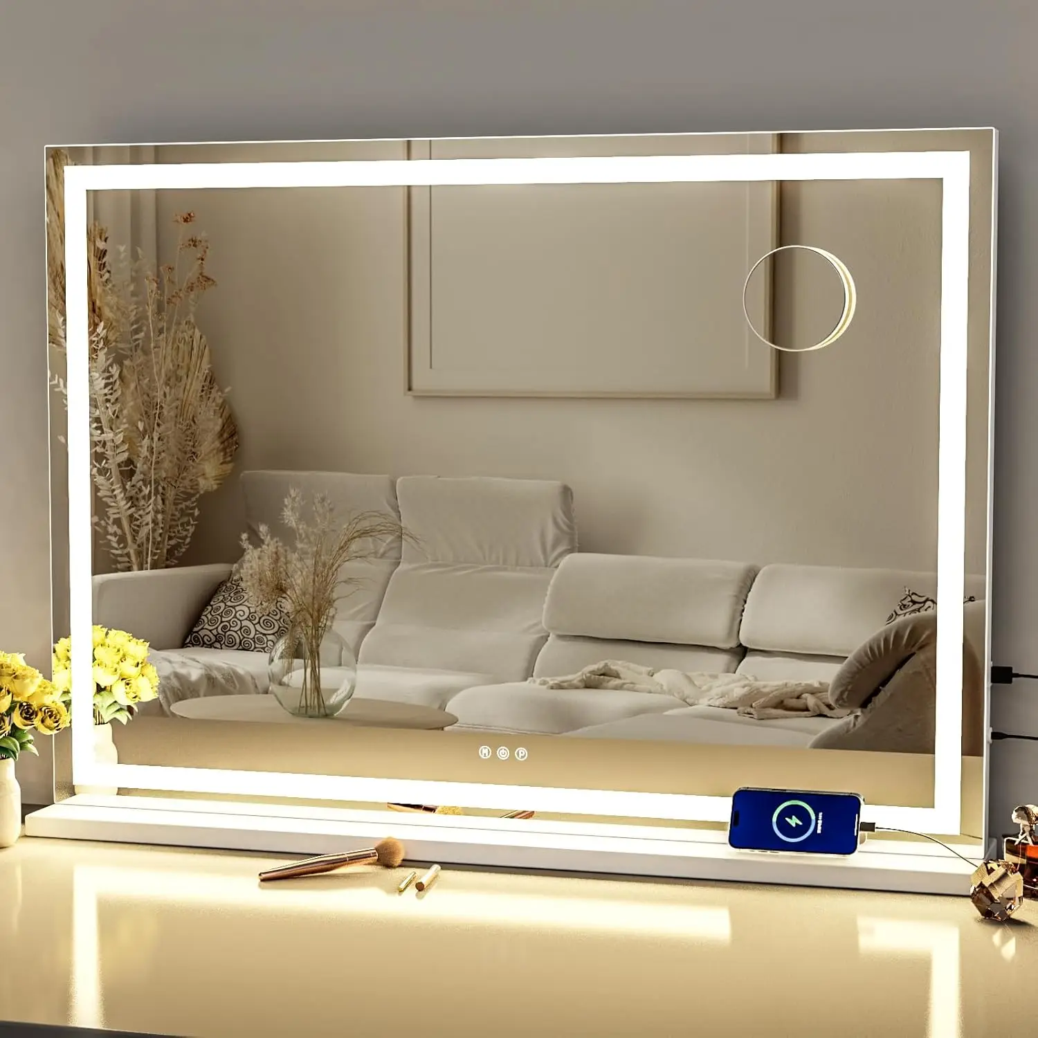 

Makeup Vanity Mirror with Lights 32" x 24" Large LED Makeup Mirror, Light up Mirror with 10X Magnification and USB Charging