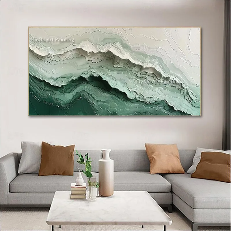 Heavy Texture White Mountain Range Oil Painting Modern Neutral Scenery Canvas Wall Art Handmade Textured Landscape Artwork