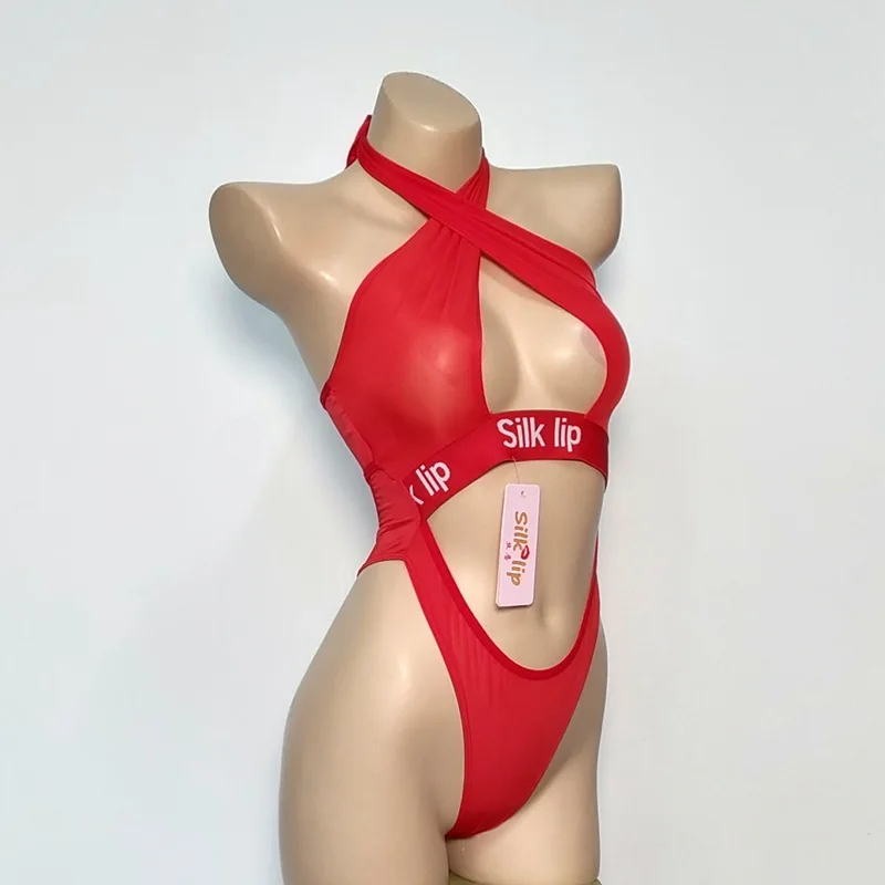 

Strapless High Cut Open Crotch Thong Bodysuit Backless Transparent Bikinis Hollow Out Swimsuit Sheer Onesie Sexy Lingerie Women