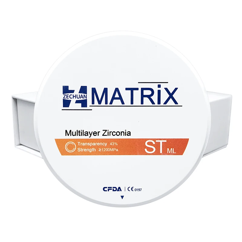 STML Multilayer Super Transparent Zirconia Block - 98mm ZECHUAN MATRiX Dental Lab Material for CAD CAM (Vita A1A2A3)
