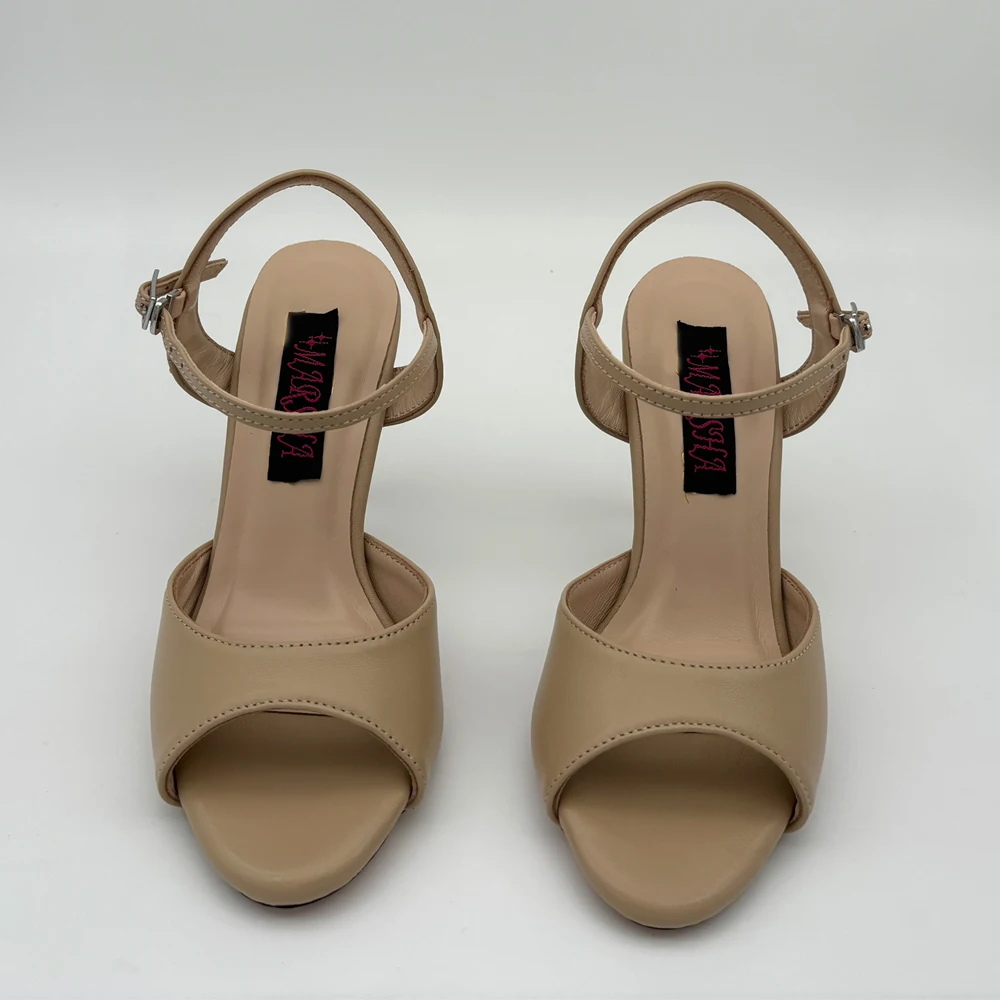 Fashion Argentina Tango Shoes Nude Leather  7.5cm 9cm Available Party Shoes Wedding Shoes Shipping Free Leather Sole T628235NL view 4