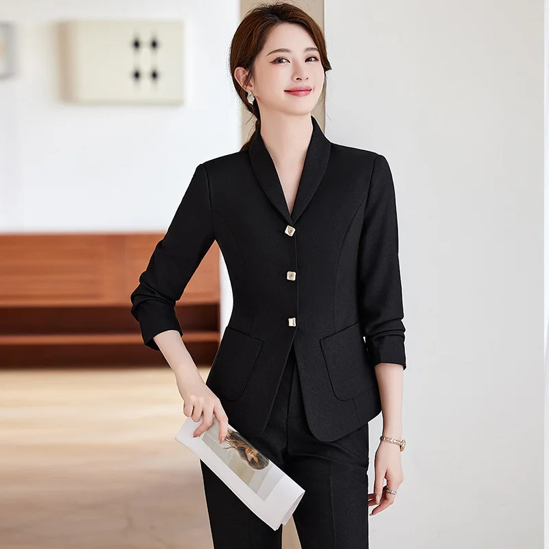 Autumn Winter Fashion Elegant Styles Formal Pantsuits Women Professional Office Work Wear Blazers Career Interview Trousers Set