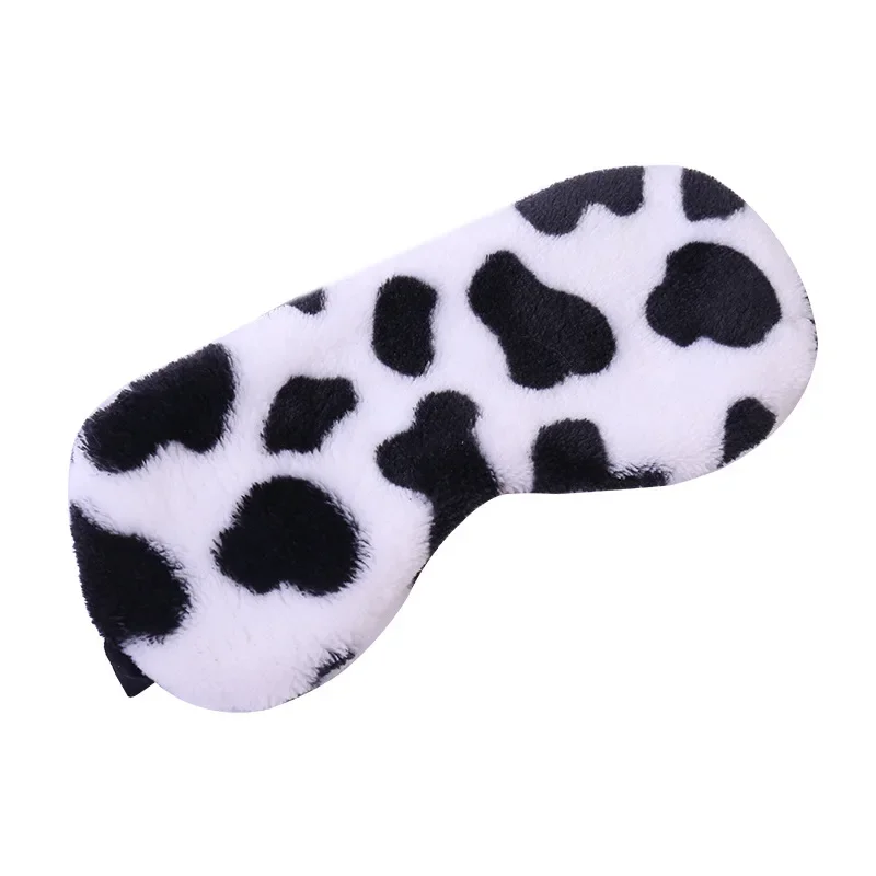 Sleeping Mask Soft Plush Cow Spot Eye Masks Sleeping Blindfold Cute Plush Mask Light proof Eyepatch Nap Health Eye Cover