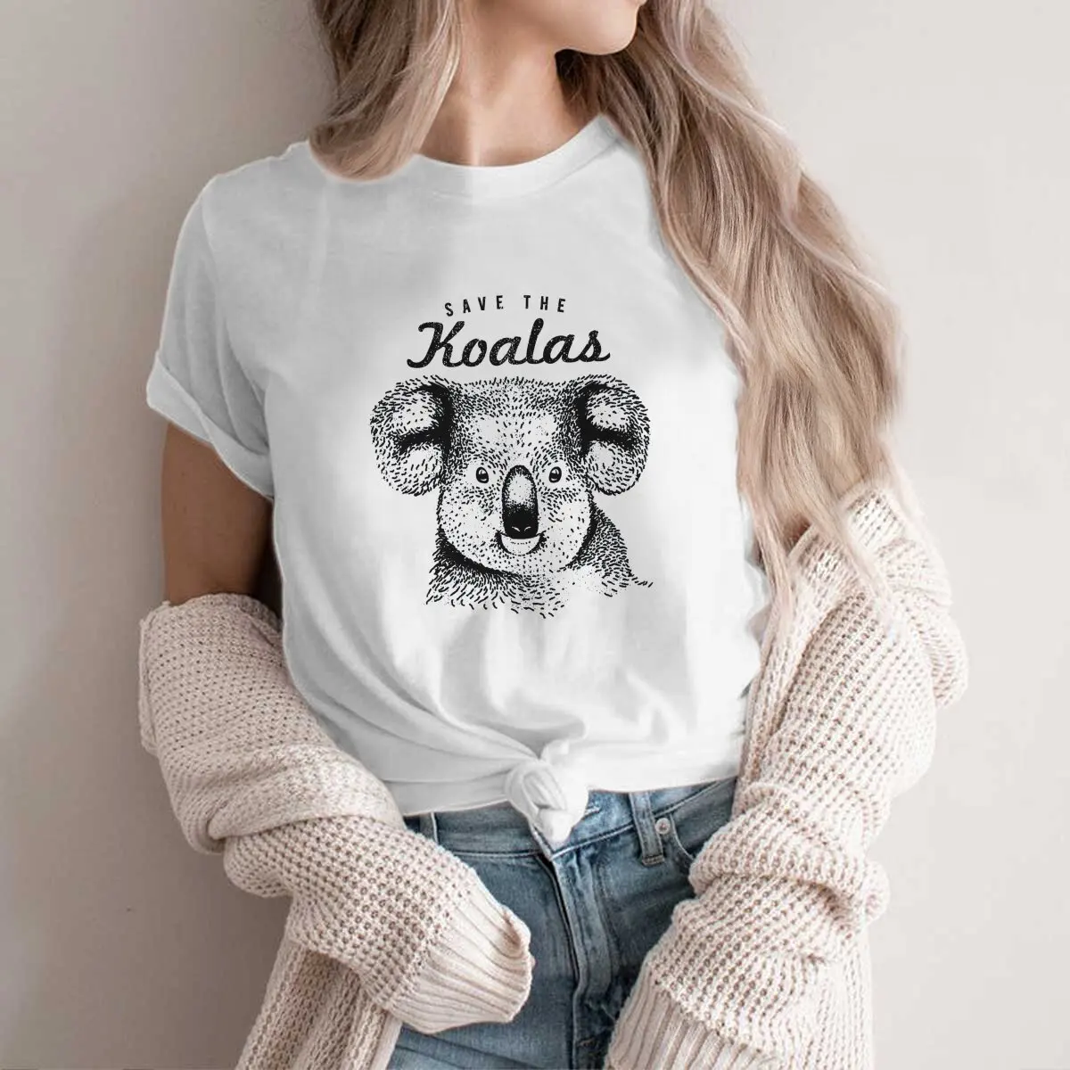 Australian Koala Creative TShirt for Men Save The Round Collar Polyester T Shirt Hip Hop Gift Clothes OutdoorWear