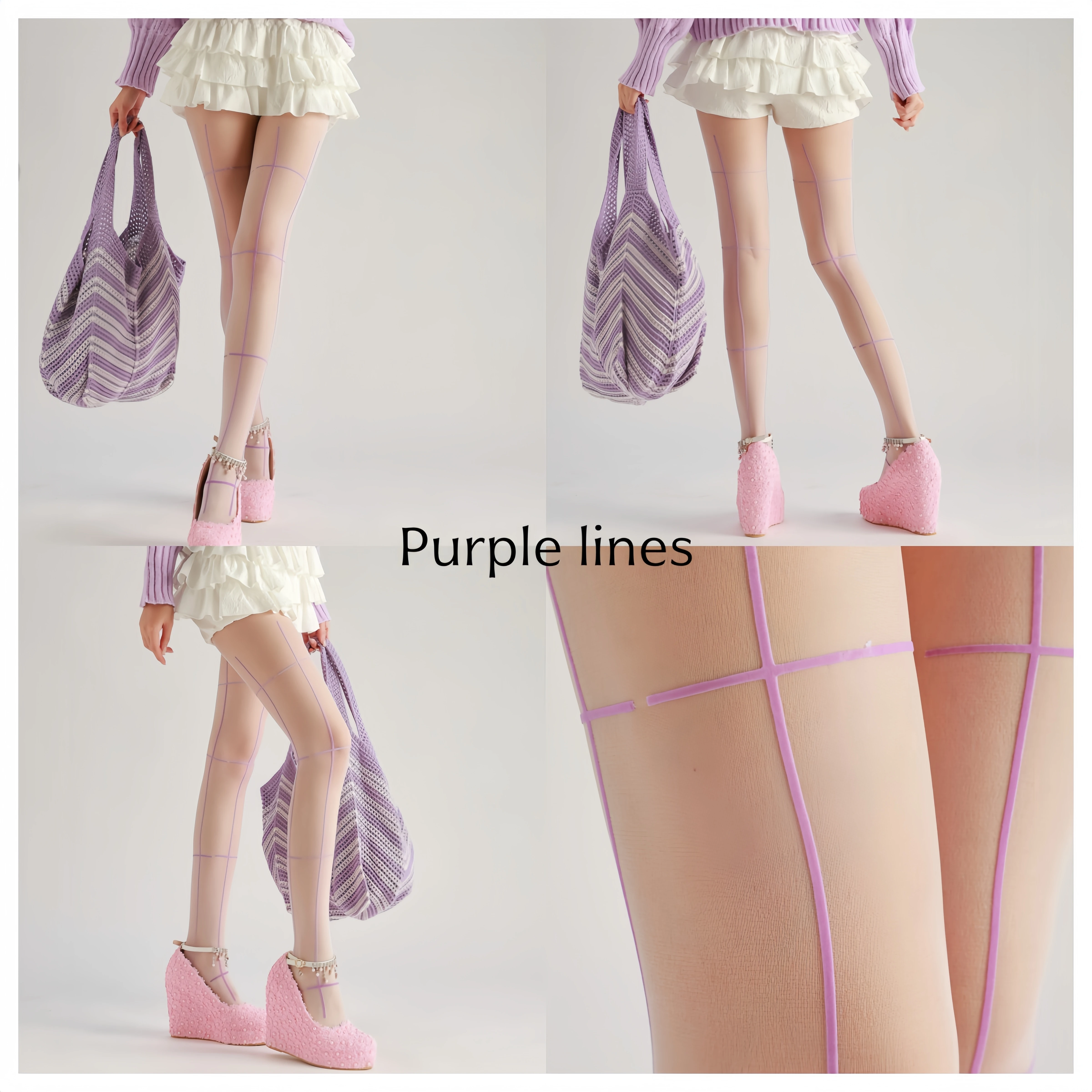 Sahabowi fashion flocking purple yellow rose lines hearts tights print pantyhose for womens sheer tights stockings