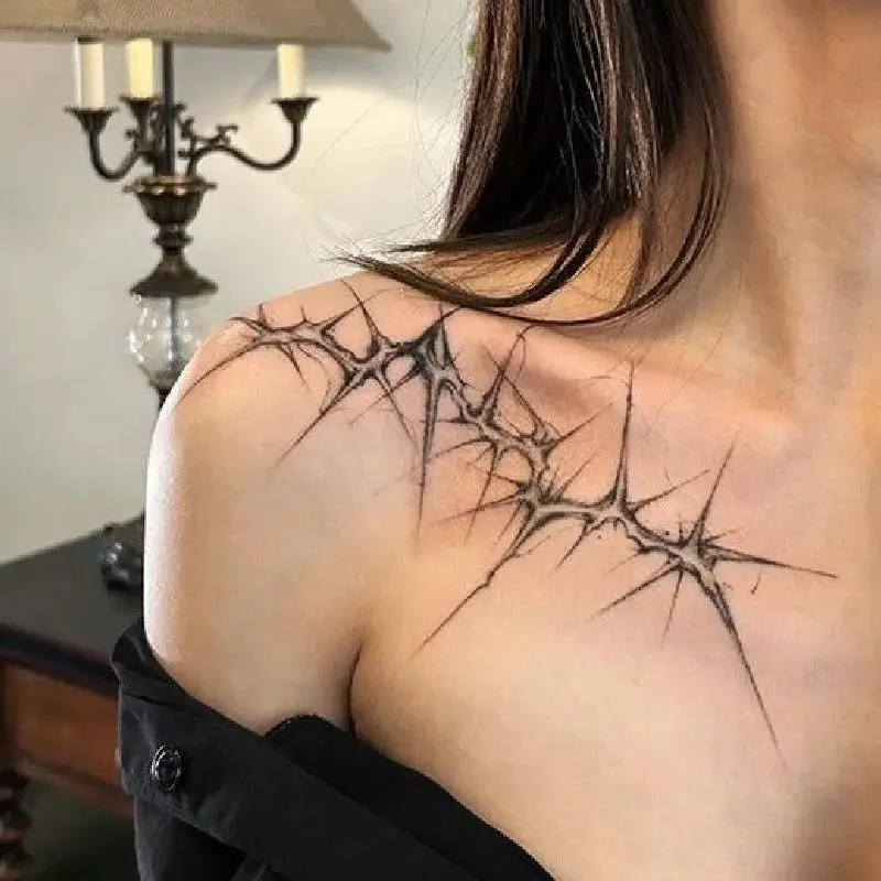 Shoulder Thorn Tattoo Sticker Halloween Cosplay Punk Fake Tattoo for Woman Man Clavicle Tatuajes Temporales Faux Tatouage Femme