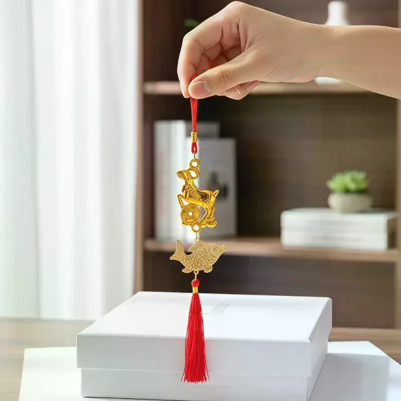 Chinese New Year 2027 Goat Hanging Ornaments Gold Lucky Design Red Tassels For Spring Festival Home Wall Decor