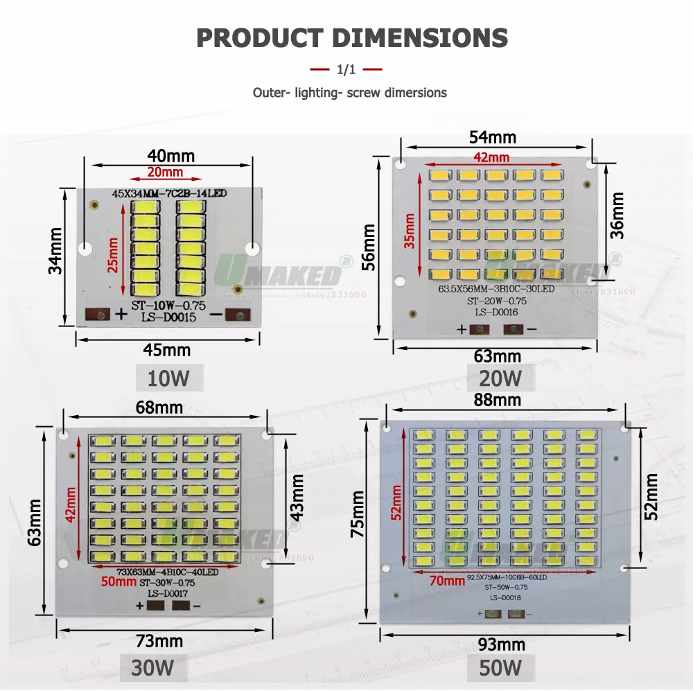 5PC LED PCB Floodlight Plate10W 20W 30W 50W 100W SMD 5730 radiator aluminiowy źródło światła wymienić Panel na lampy uliczne DIY
