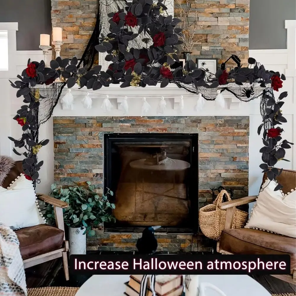 

Realistic Halloween Rose Leaf Vines 175cm Reusable Artificial Rose Vines Real Touch Scene Layout Halloween Home Ornaments
