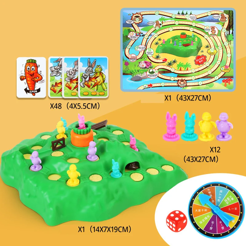 Jouet de course de fond de lapin de dessin animé, tirant des radis, jouet éducatif interactif de compétition pour enfants