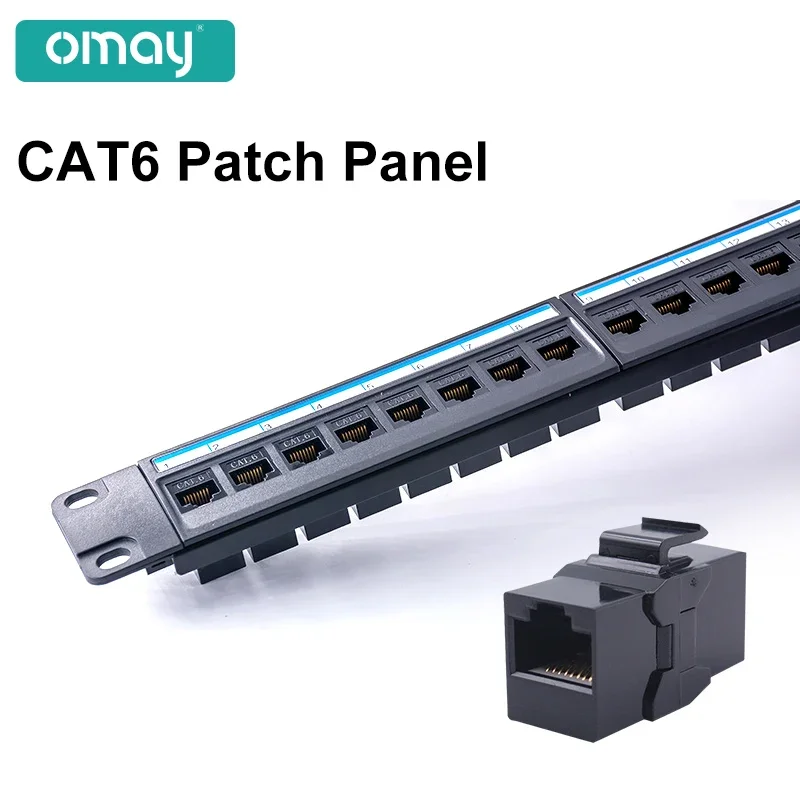 OMAY prosta ramka rozdzielcza sieci 19-calowy 24-portowy pojedynczy Panel boczny tylny regał CAT6 nieekranowany gniazdo Keystone