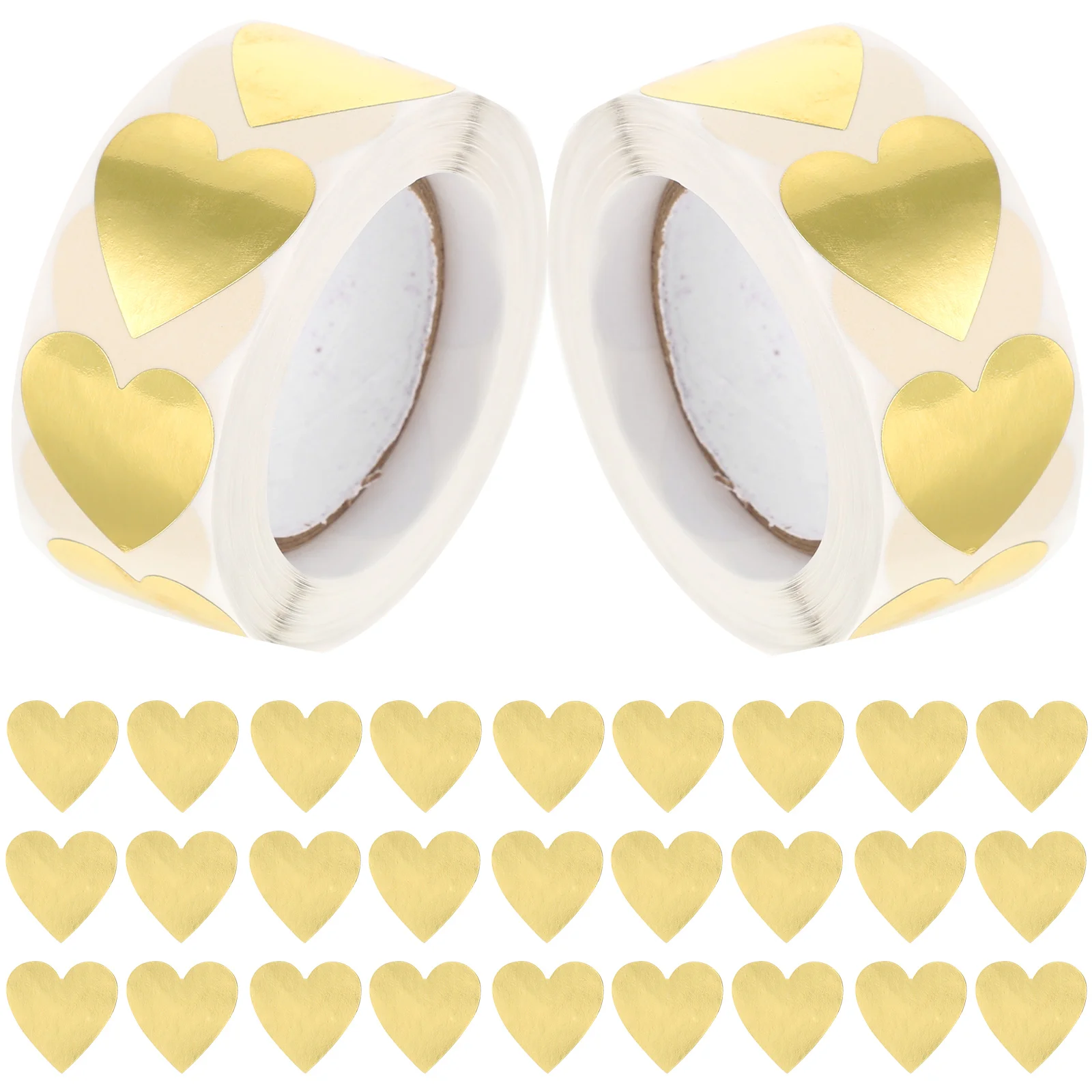 2 Rolls Gold Heart Seal Transparent Stickers Sealing for Packaging Water Proof Envelope