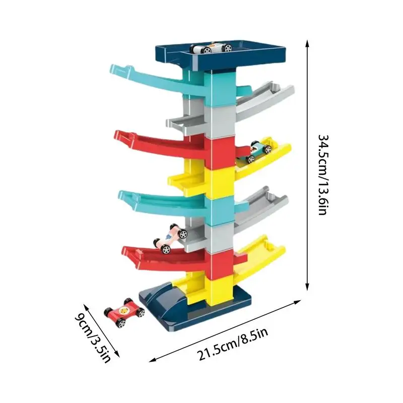Tor wyścigowy rampa samochodowa samochód Montessori szyna ślizgowa zabawka na torze samochodowym z 9 torami i 4 samochodami zabawki edukacyjne samochód wyścigowy pojazd zabawka