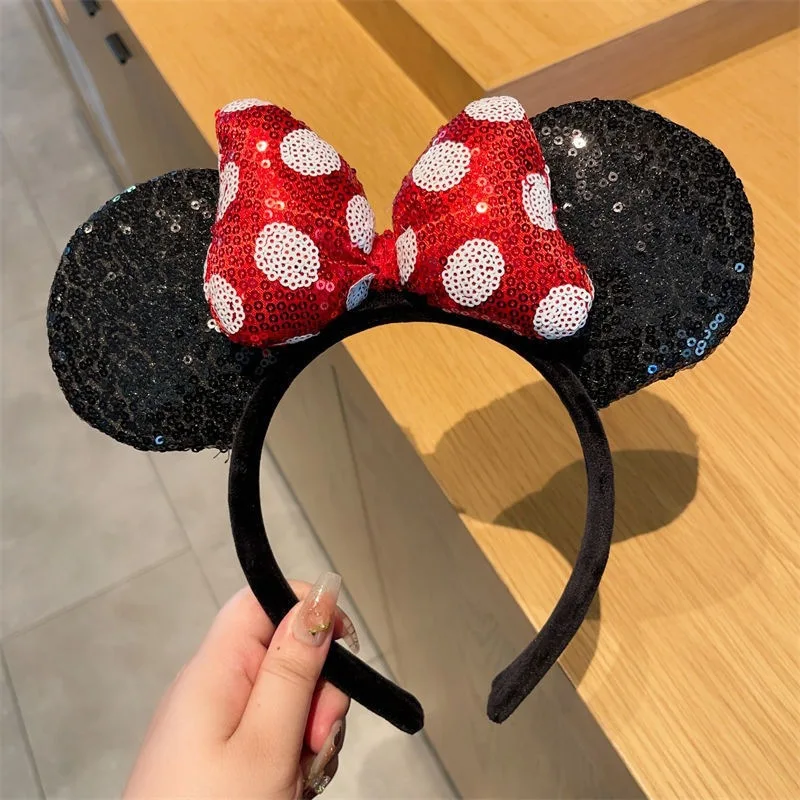 Vergnügungspark Mickey Stirnband, Minnie 3D Pailletten, Schleifenstirnband, Mickey Mouse Pailletten-Stirnband – Detail 9