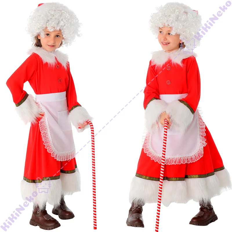 Kostum Cosplay Nona Claus Natal Kartun Gaun Nona Claus Wig Pesta Pertunjukan Halloween Pakaian Panggung Permainan Peran Properti Istri Santa