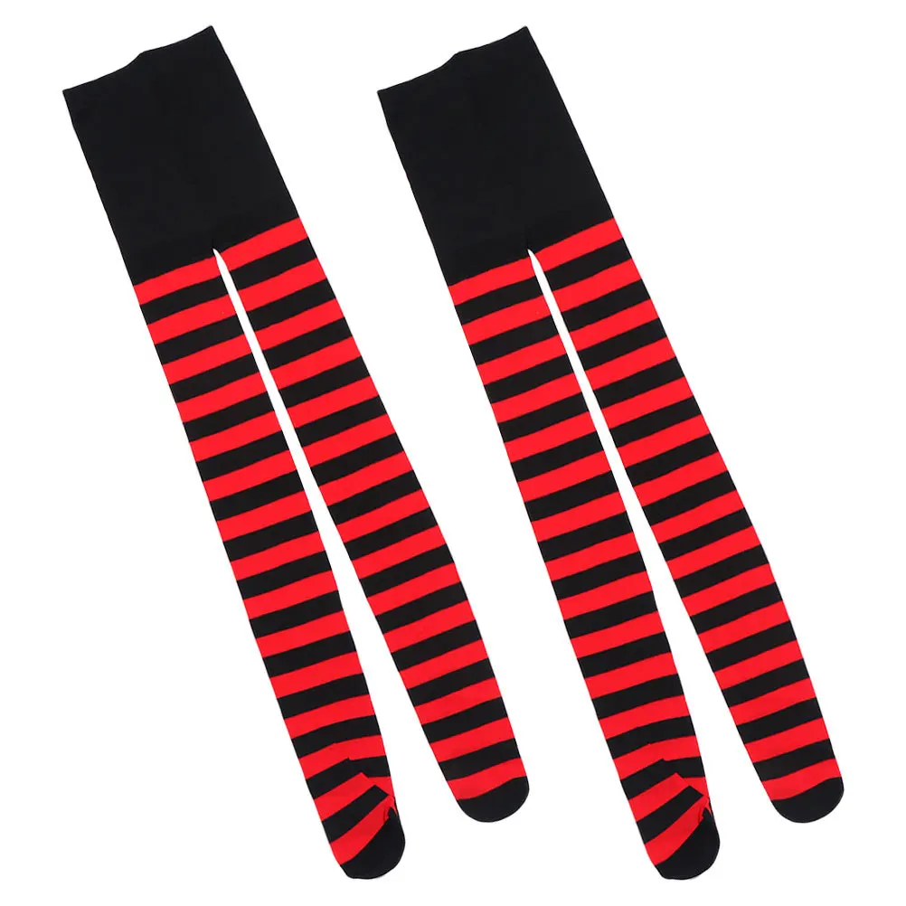 

2Pairs Red Black Striped Socks Christmas Holiday Knee High Stockings Festive Party Wear for Women Girls Xmas Costume Accessory
