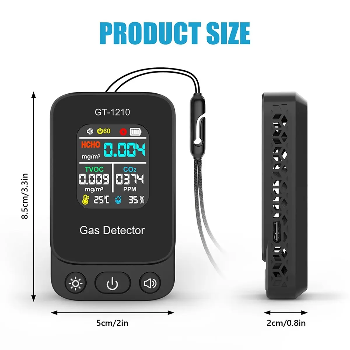 5 IN1 CO2 Carbon Dioxide Detector TVOC HCHO Air Quality Temperature Humidity Tester Gas Co2 Meter Air Quality Sensor