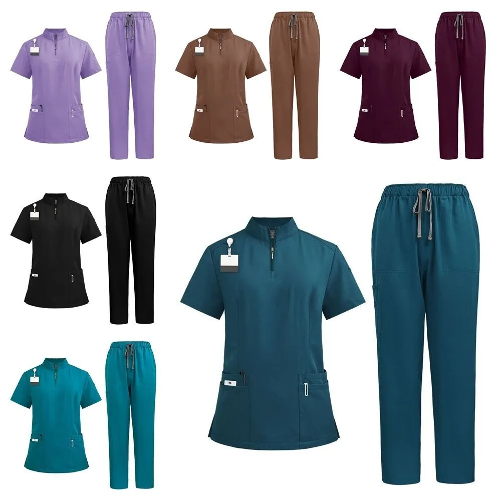 Quick-Drying Unisex Scrub Suit T-Shirt Shirt+Pants Nurse Doctor Work Clothes with Pockets Soft Woman Pharmacy Workwear Oral