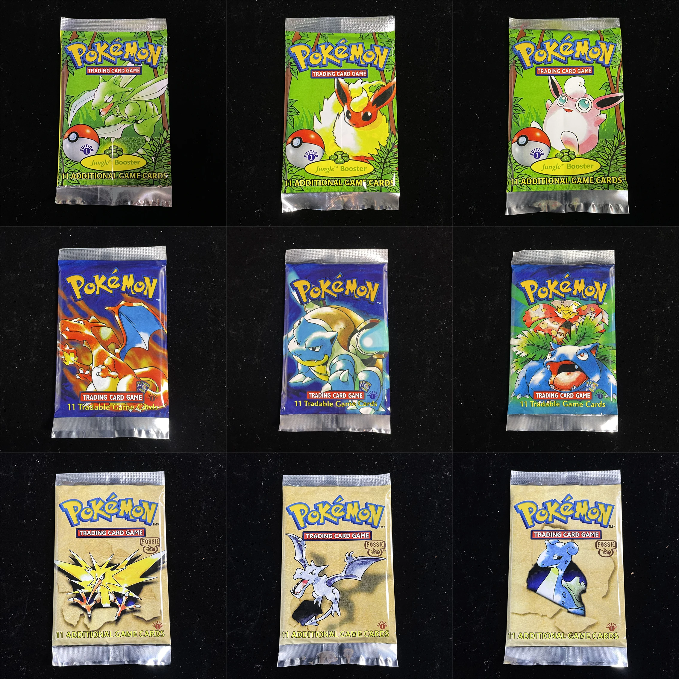 'Pack Fresh' 1999 Wizards of the Coast 9 Paquetes PKM Classic Rare BOOSTER-PACK Fossil/Jungle/BaseSet Sellado de Fábrica Tarjetas PTCG DIY